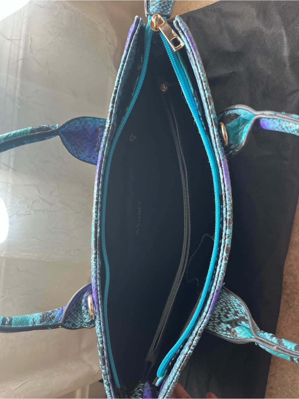 Turquoise and Purple Snake-Print Tote Bag - Picture 2 of 3